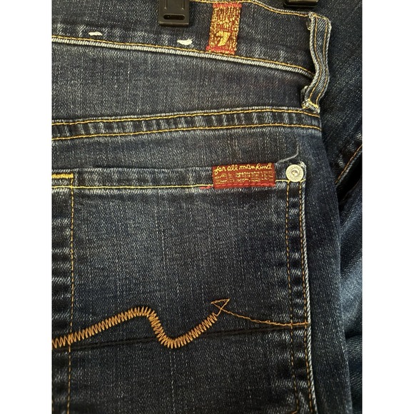 7 FOR ALL MANKIND The Ankle Skinny Jeans Raw Hem‎  Size 27x 32L Dark Wash - Picture 8 of 10